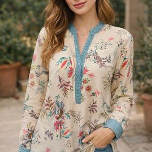 TalbotsFloral Print Women's Top with Blue Accents NWOT